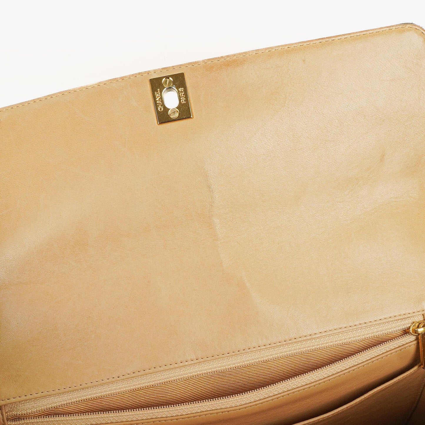 Chanel Gestepptes Lammleder Beige Schwarz Single Flap