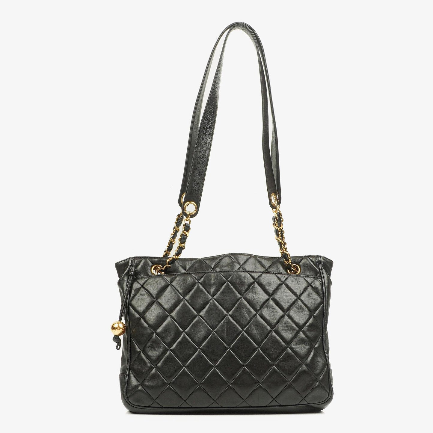 Chanel schwarze gesteppte Shopping-Tote aus Lammleder