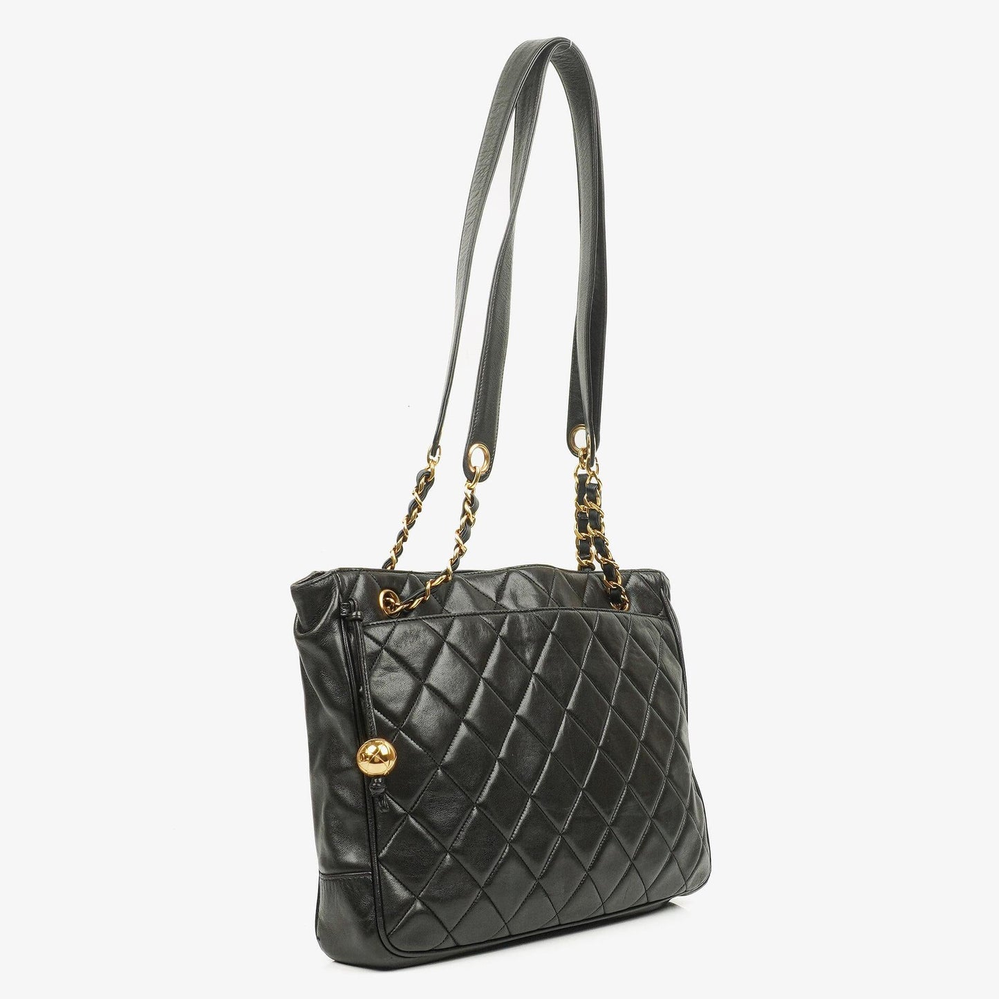 Chanel schwarze gesteppte Shopping-Tote aus Lammleder