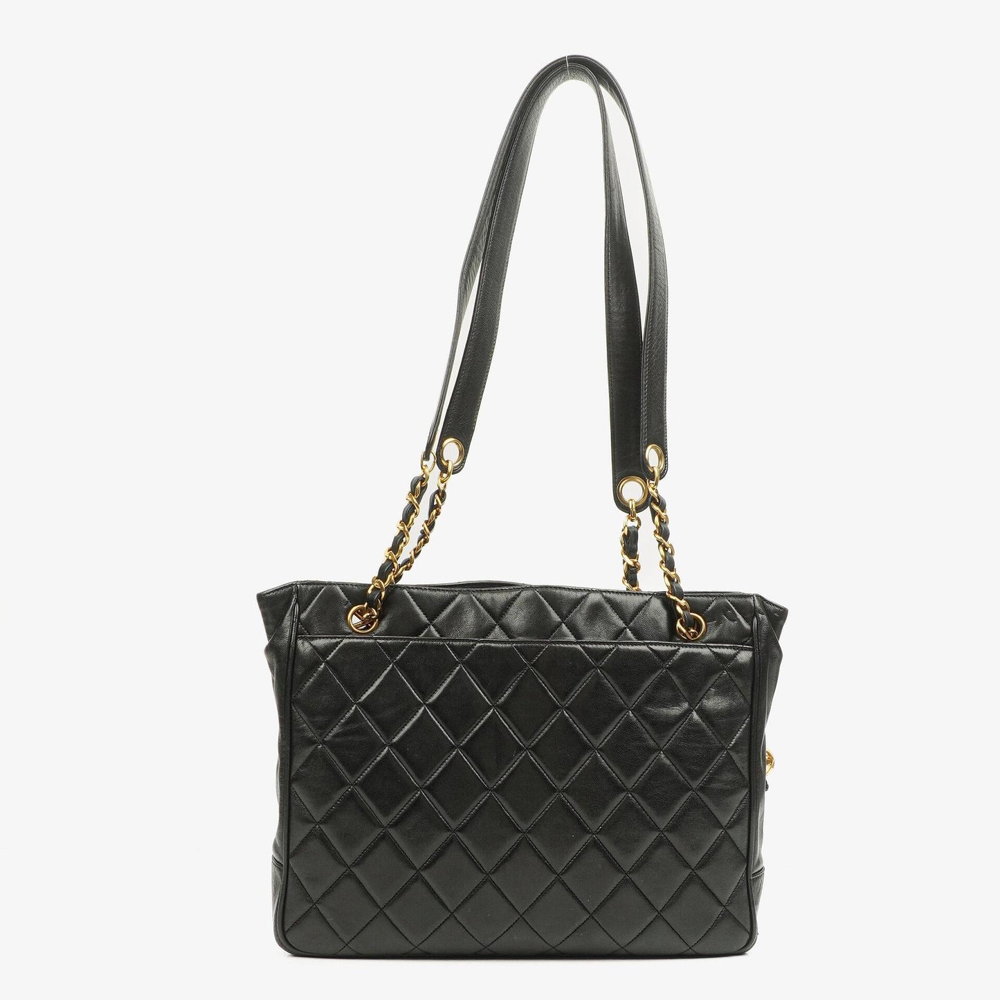 Chanel schwarze gesteppte Shopping-Tote aus Lammleder
