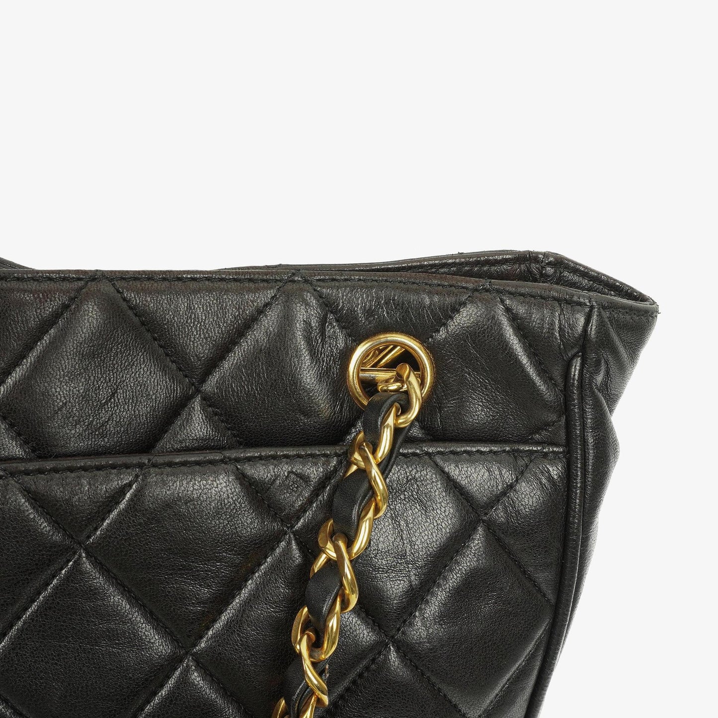 Chanel schwarze gesteppte Shopping-Tote aus Lammleder