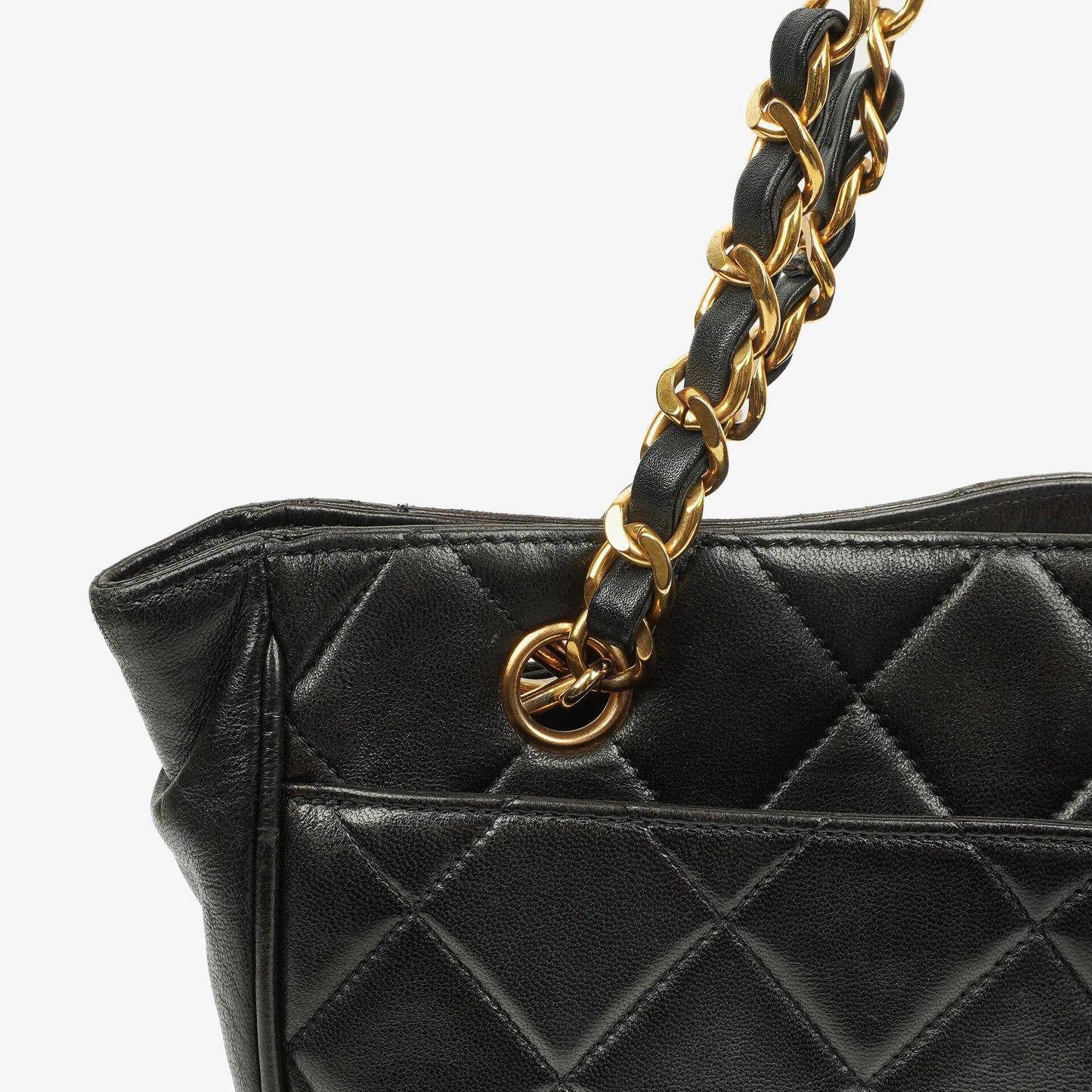 Chanel schwarze gesteppte Shopping-Tote aus Lammleder