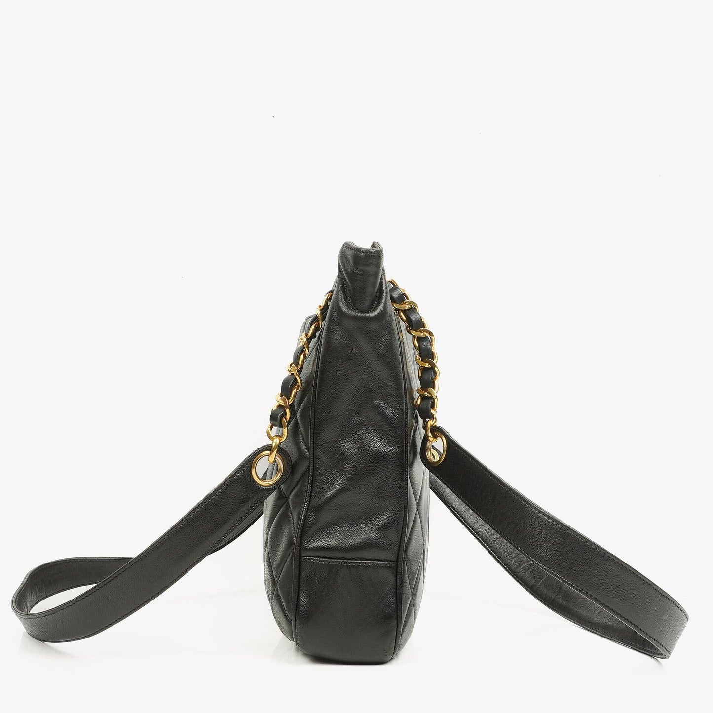 Chanel schwarze gesteppte Shopping-Tote aus Lammleder