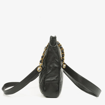 Chanel schwarze gesteppte Shopping-Tote aus Lammleder