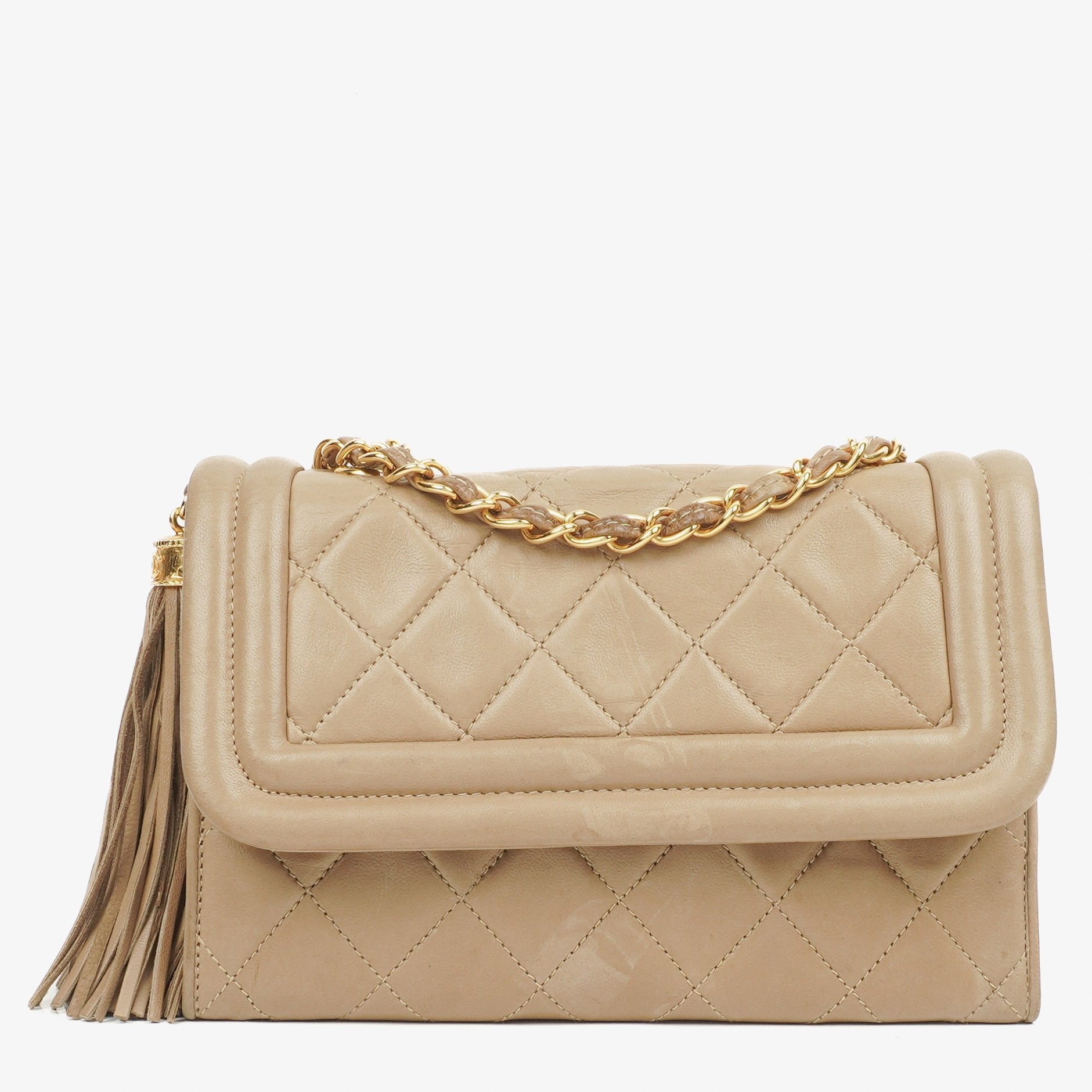 Chanel Vintage Tassel Flap Tasche aus gestepptem Lammleder