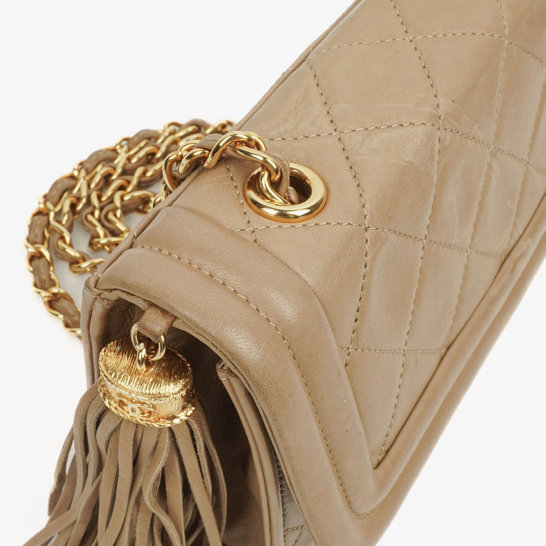 Chanel Vintage Tassel Flap Tasche aus gestepptem Lammleder