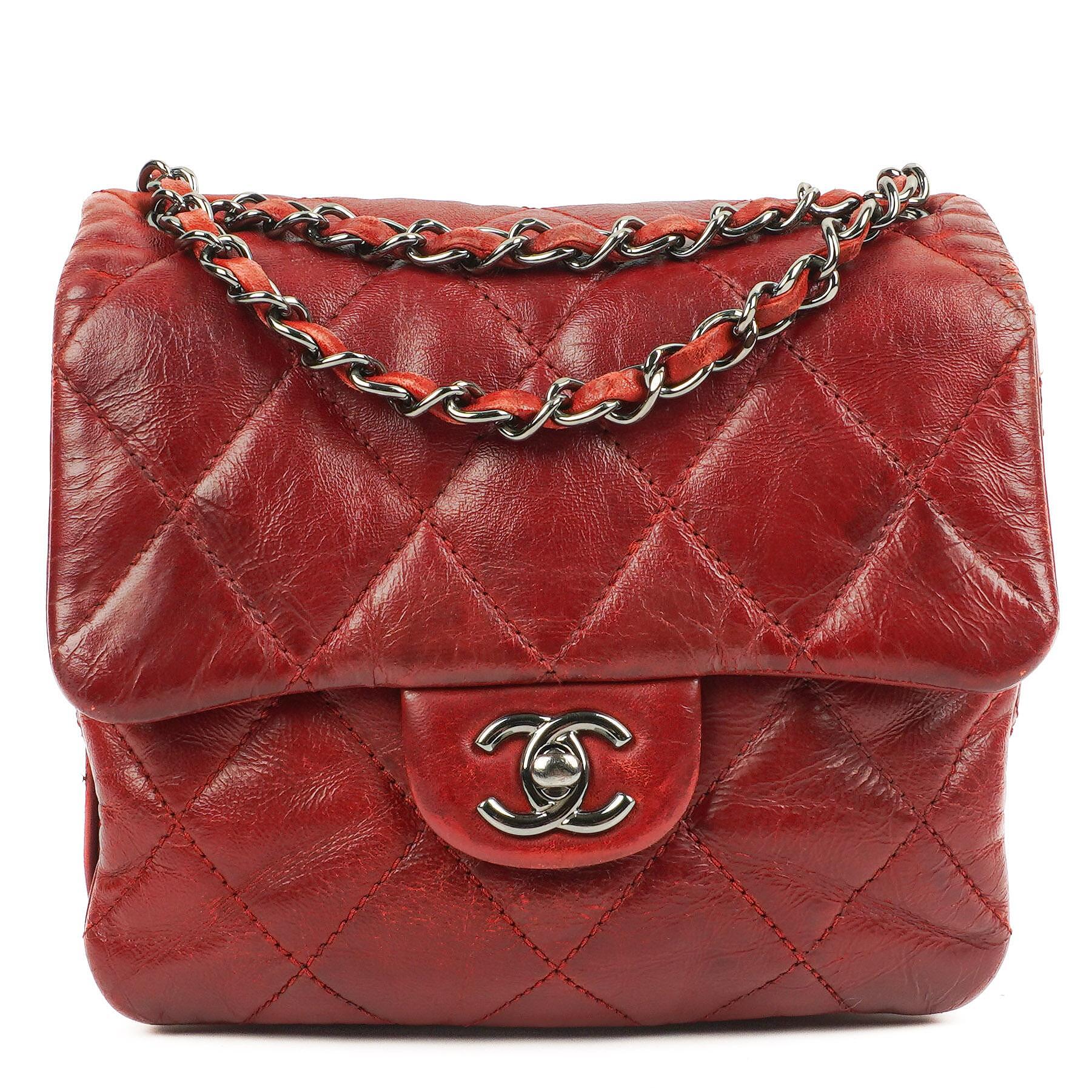 Chanel Gestepptes Leder Rote Mini Chanel 3 Flap Tasche