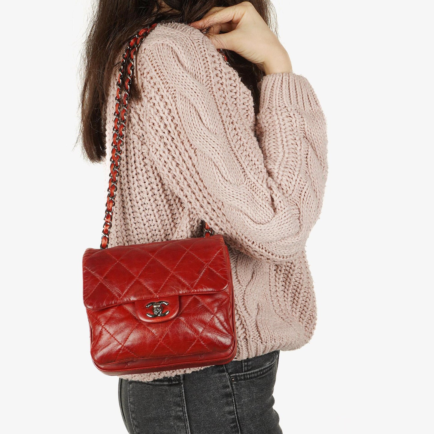 Chanel Gestepptes Leder Rote Mini Chanel 3 Flap Tasche