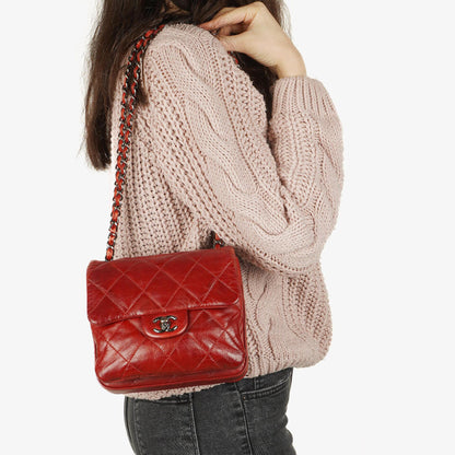 Chanel Gestepptes Leder Rote Mini Chanel 3 Flap Tasche