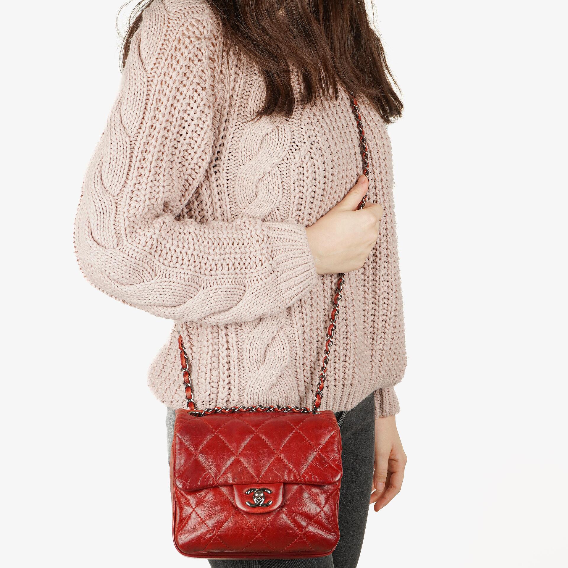 Chanel Gestepptes Leder Rote Mini Chanel 3 Flap Tasche