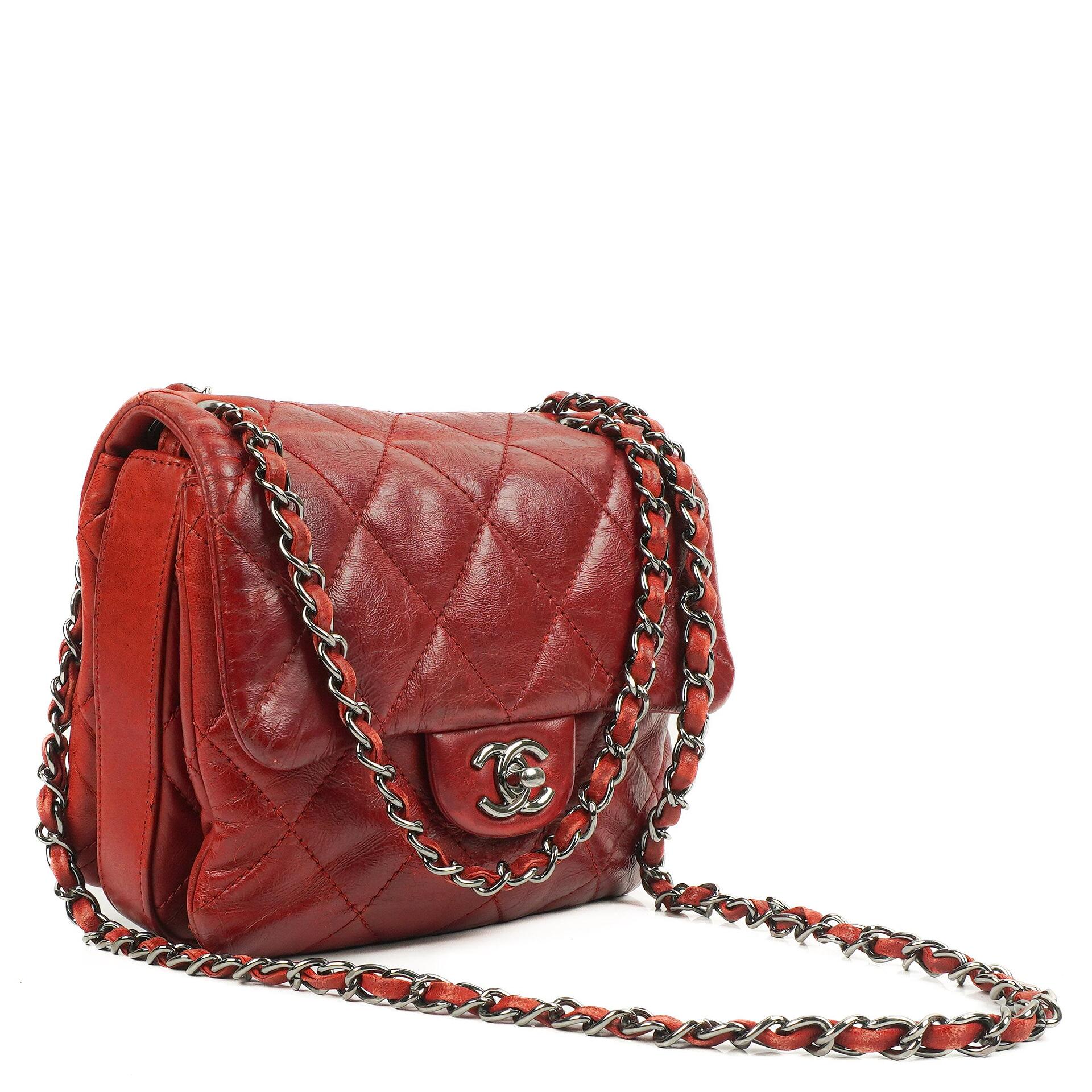 Chanel Gestepptes Leder Rote Mini Chanel 3 Flap Tasche