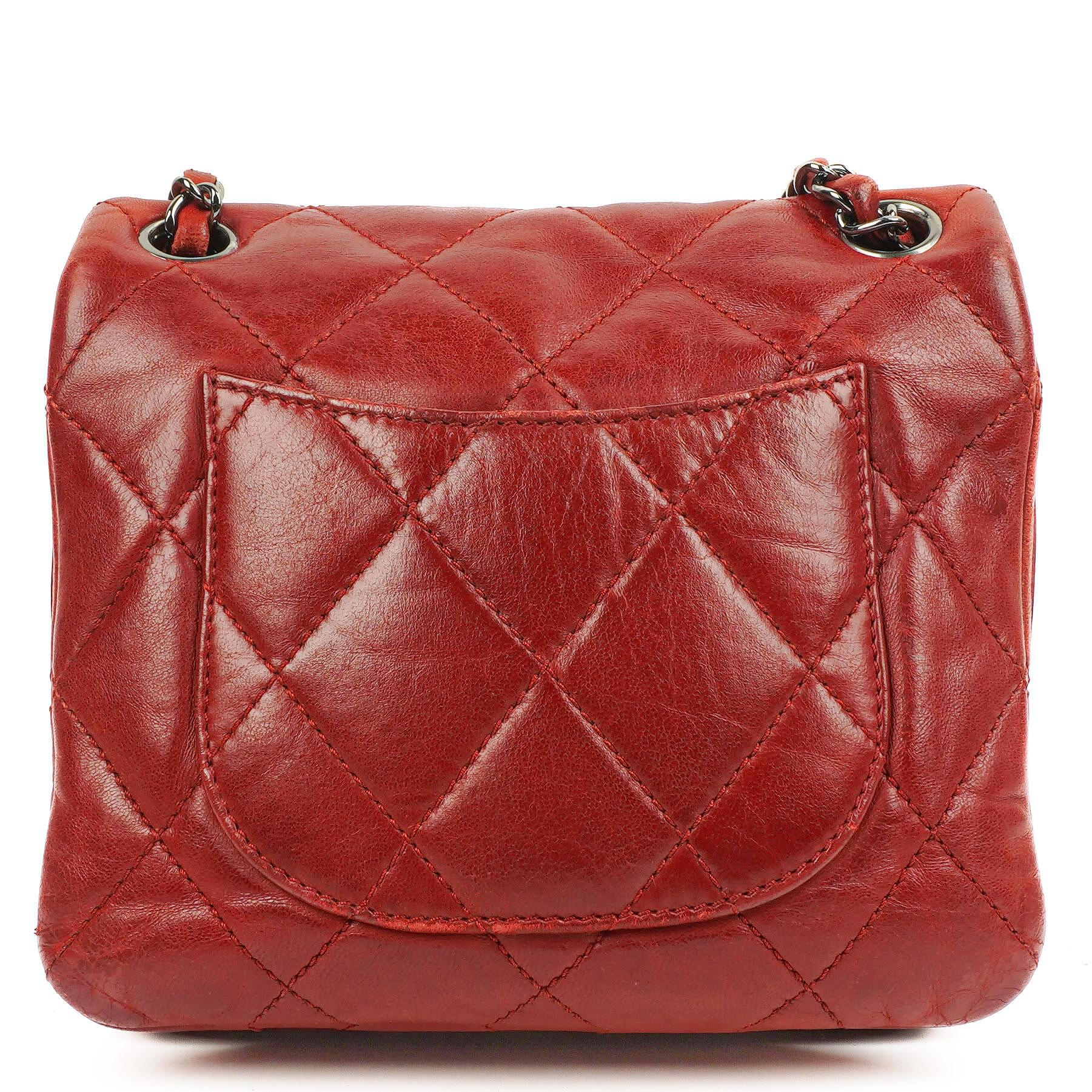 Chanel Gestepptes Leder Rote Mini Chanel 3 Flap Tasche