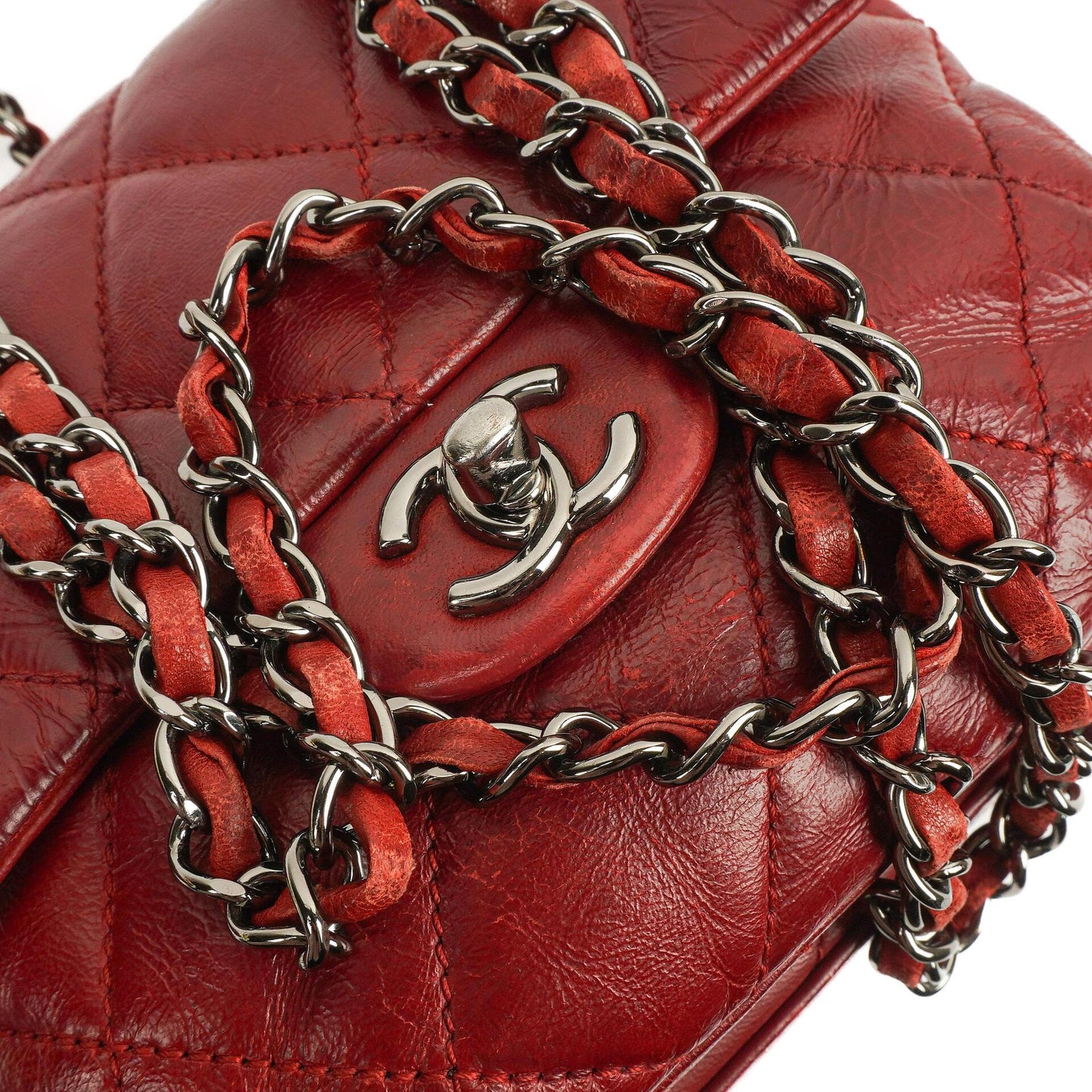 Chanel Gestepptes Leder Rote Mini Chanel 3 Flap Tasche
