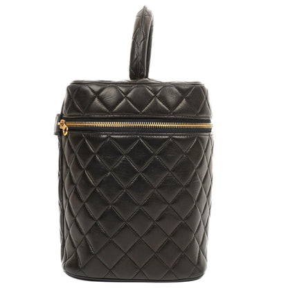 Chanel Dunkelbraune Stepp-Leder Kosmetiktasche