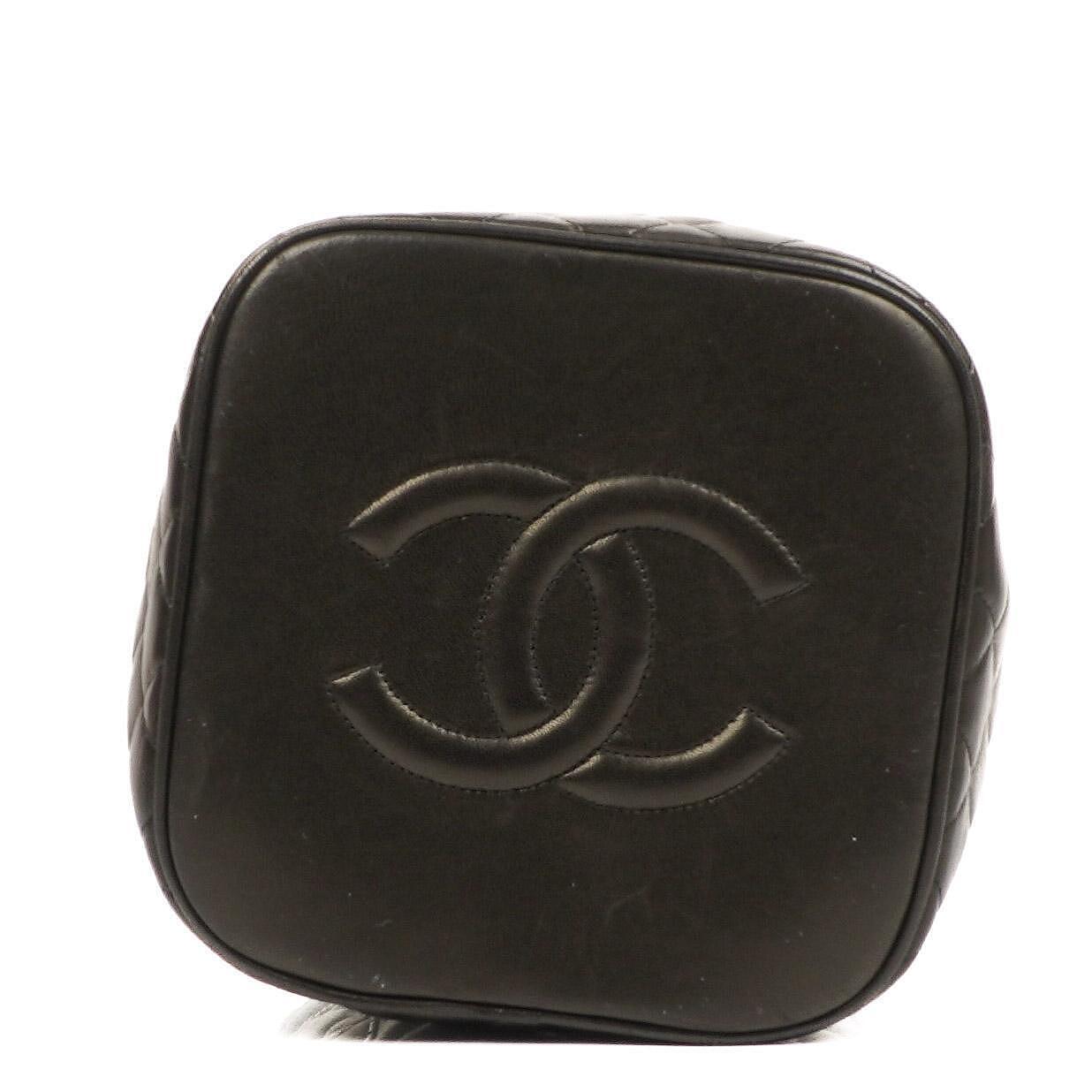 Chanel Dunkelbraune Stepp-Leder Kosmetiktasche