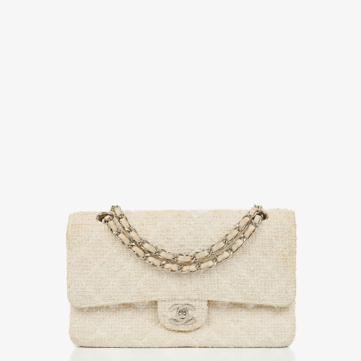 Chanel Medium Doppelklappentasche aus gestepptem Tweed