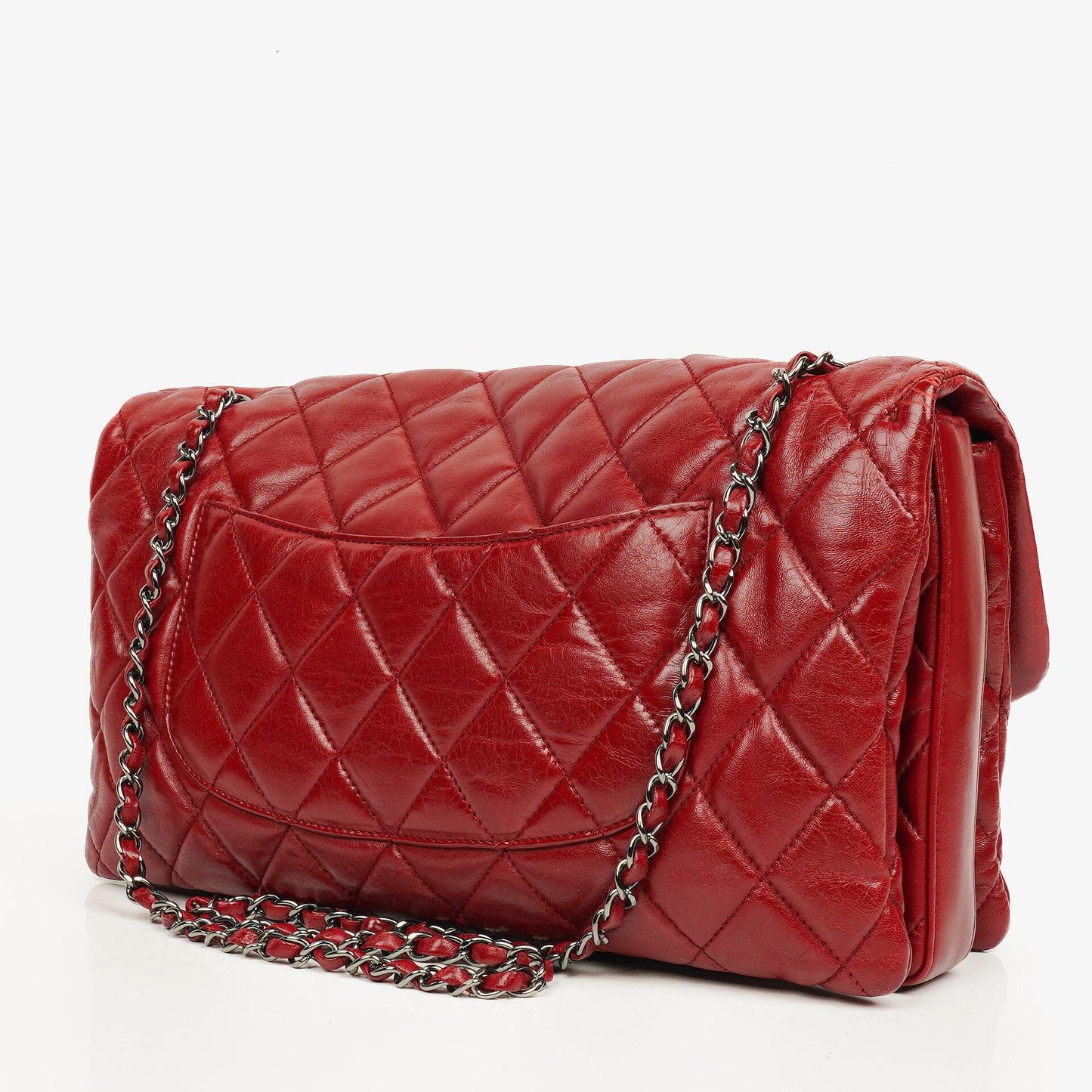 Chanel Maxi 3 Accordion Flap Tasche in Rot aus Lammleder