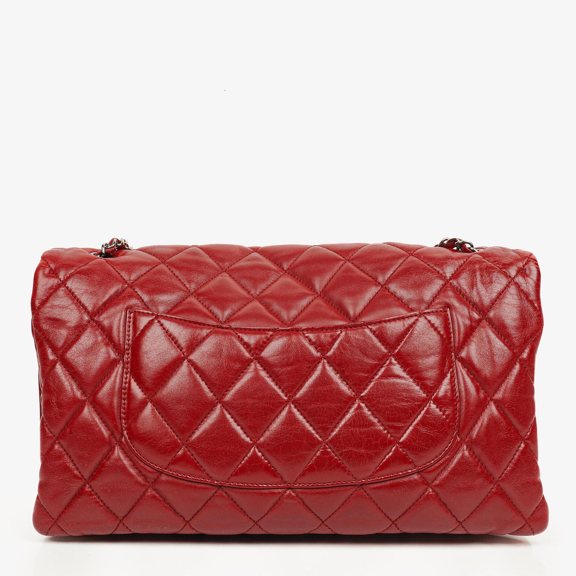 Chanel Maxi 3 Accordion Flap Tasche in Rot aus Lammleder