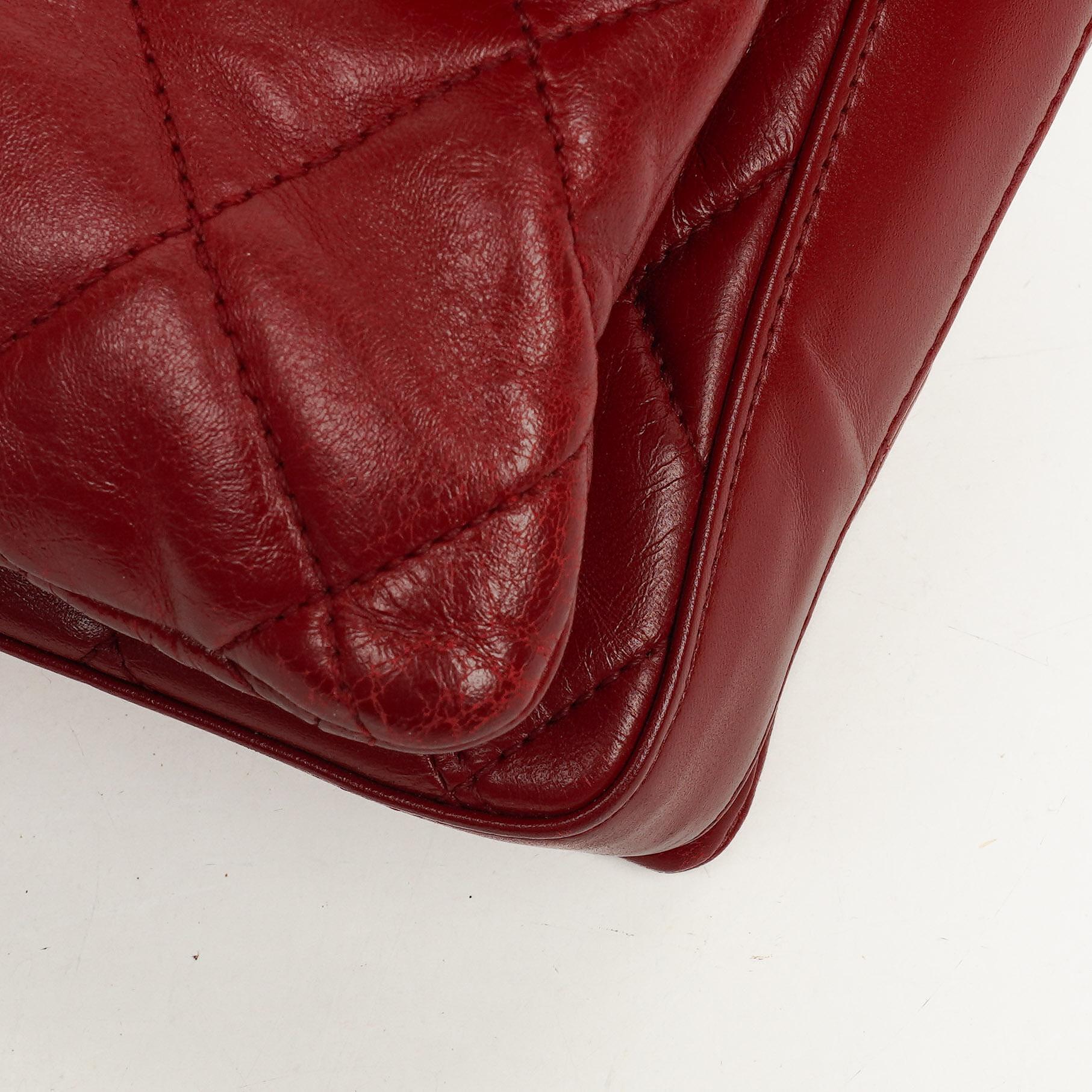 Chanel Maxi 3 Accordion Flap Tasche in Rot aus Lammleder
