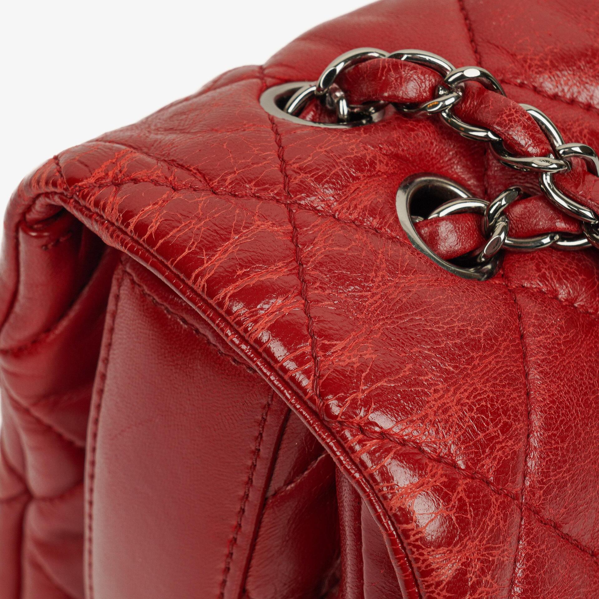 Chanel Maxi 3 Accordion Flap Tasche in Rot aus Lammleder