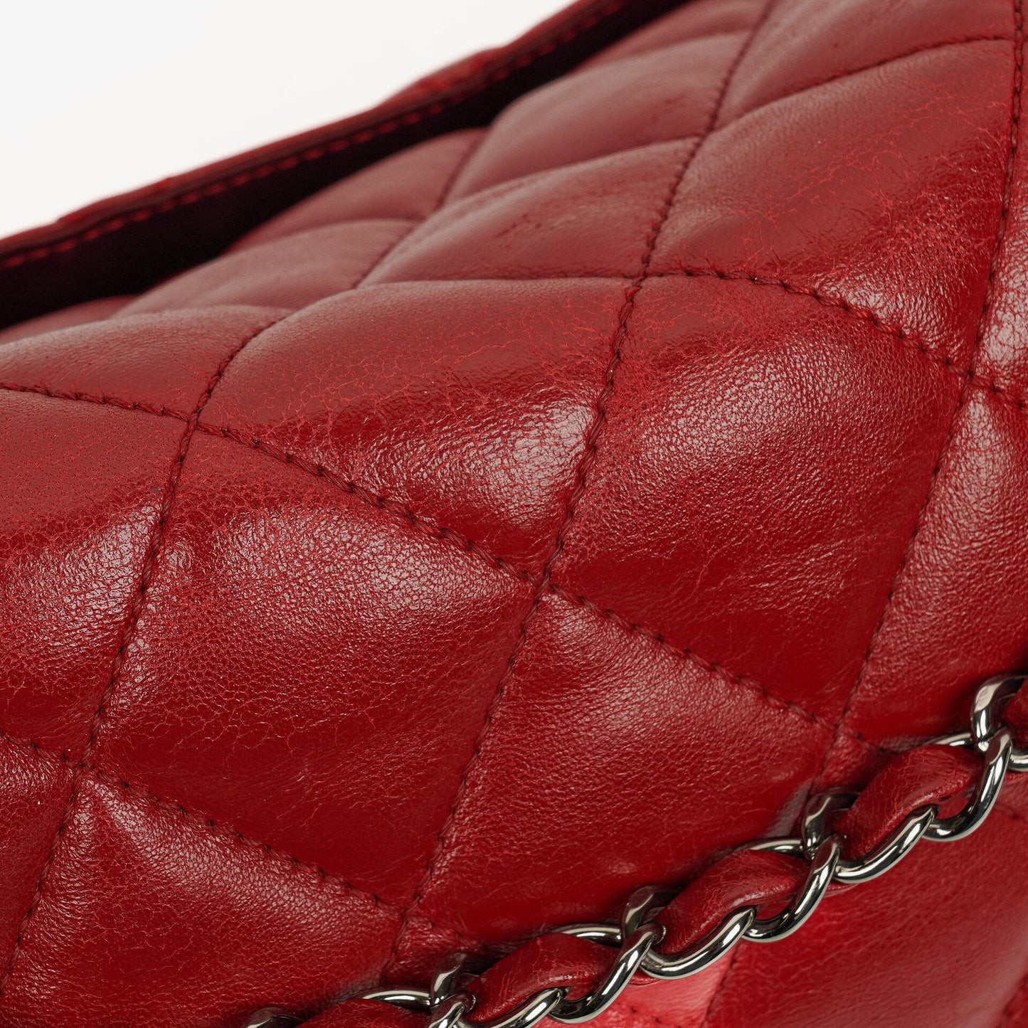 Chanel Maxi 3 Accordion Flap Tasche in Rot aus Lammleder