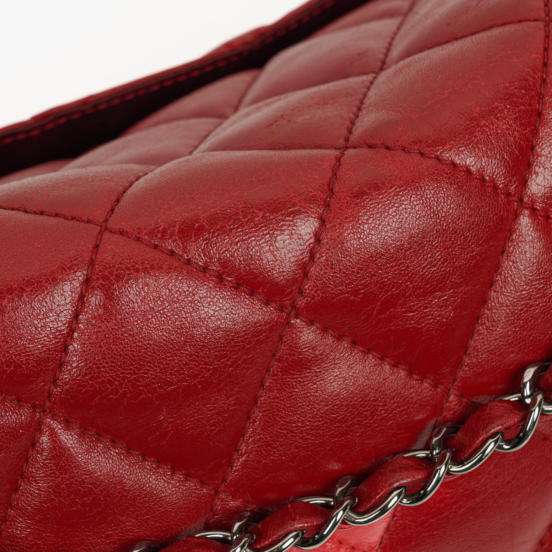 Chanel Maxi 3 Accordion Flap Tasche in Rot aus Lammleder