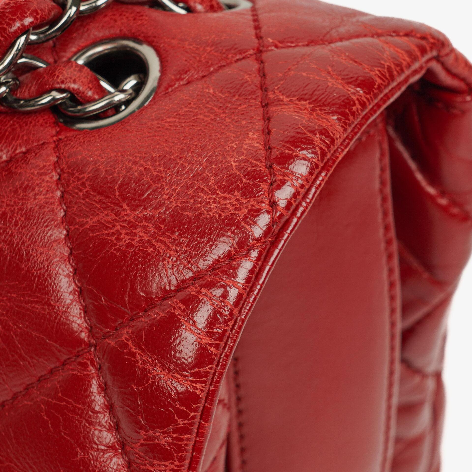 Chanel Maxi 3 Accordion Flap Tasche in Rot aus Lammleder