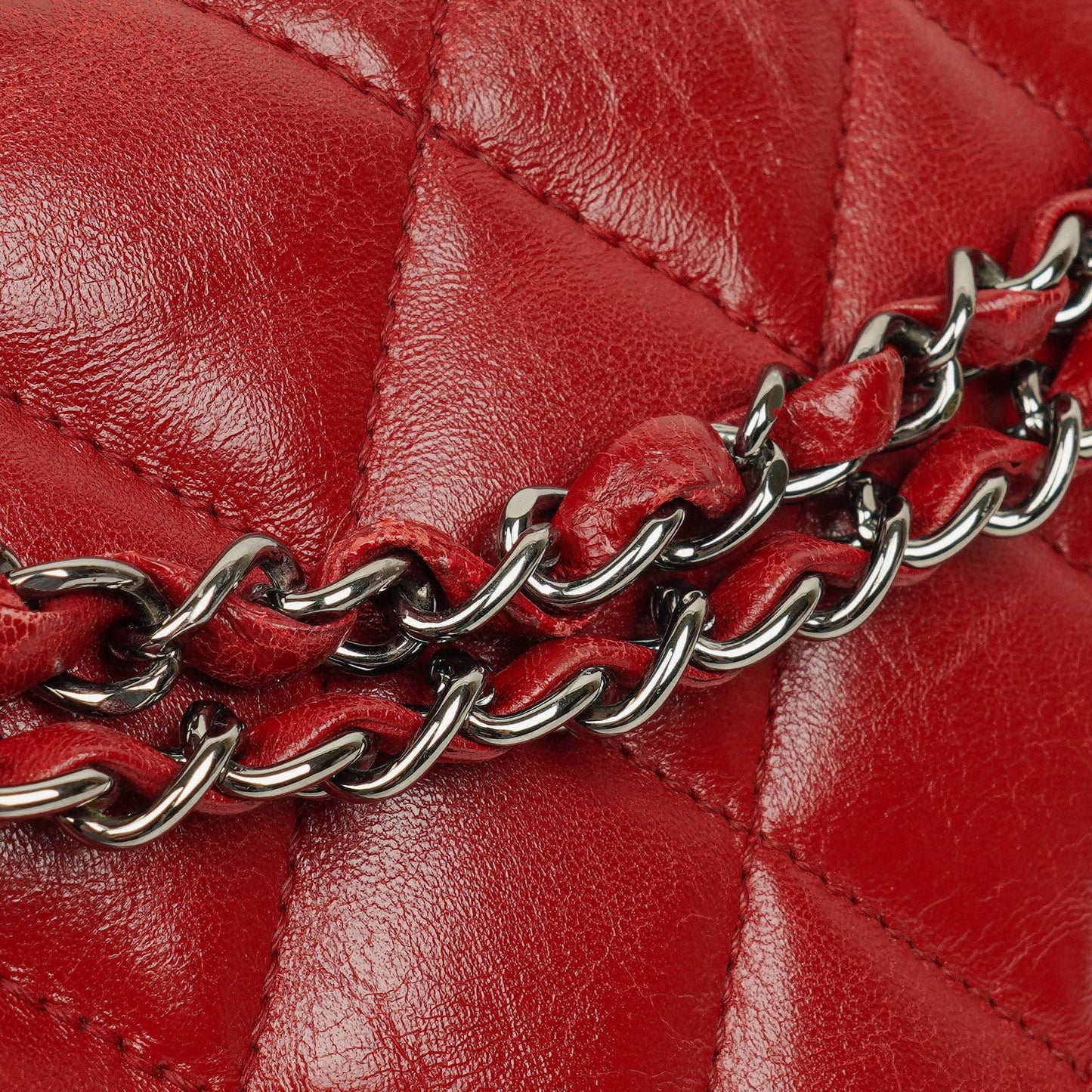 Chanel Maxi 3 Accordion Flap Tasche in Rot aus Lammleder