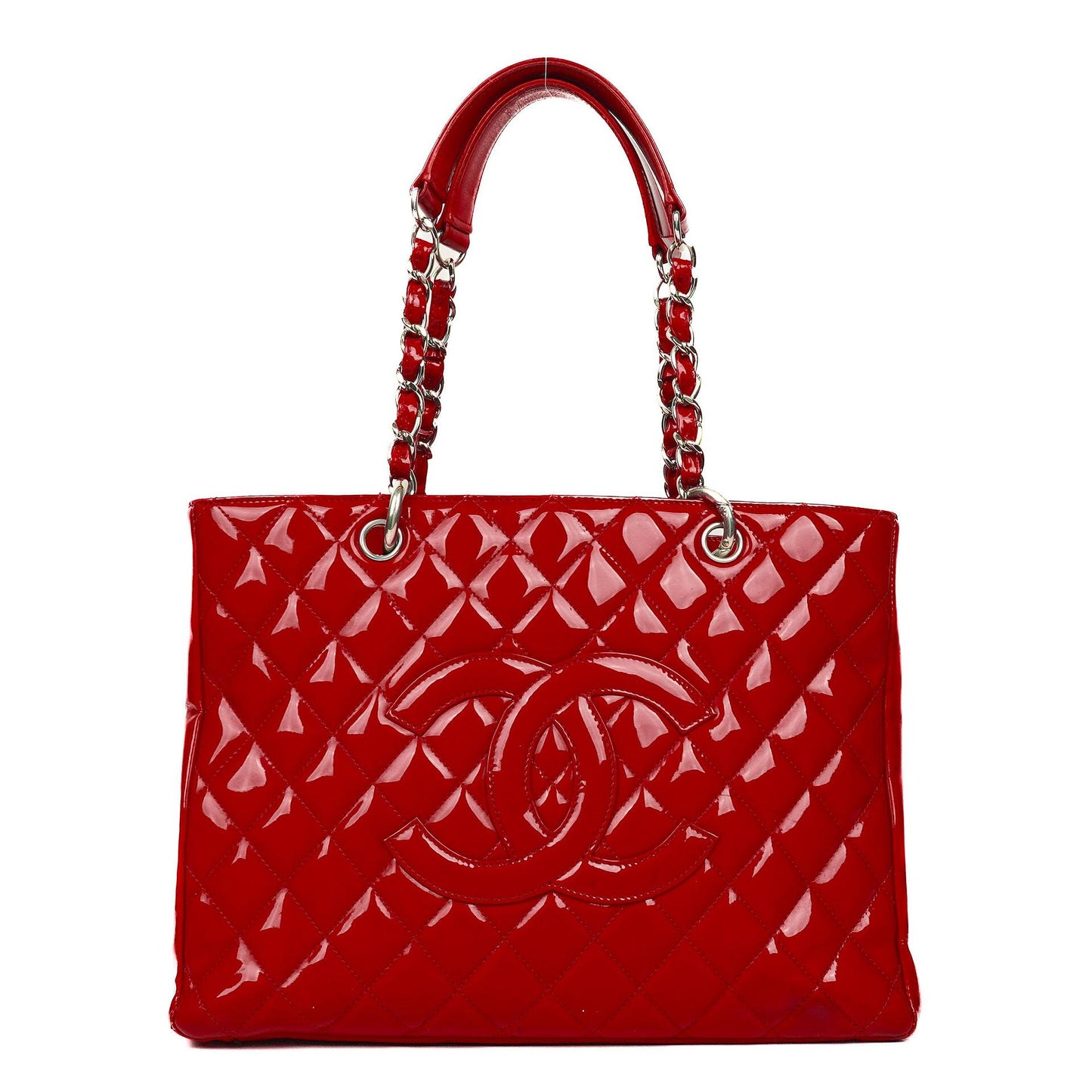 Chanel Grand Shopping Tote aus rotem gestepptem Lackleder