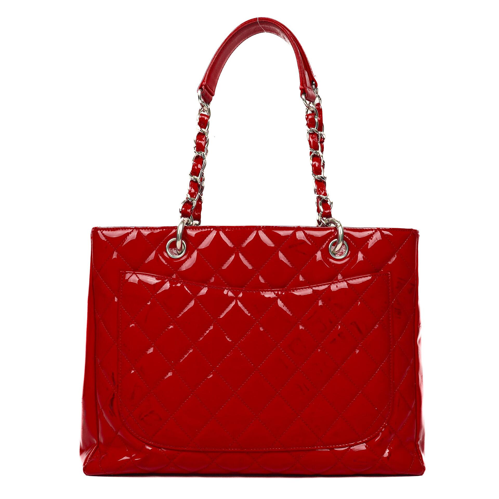 Chanel Grand Shopping Tote aus rotem gestepptem Lackleder