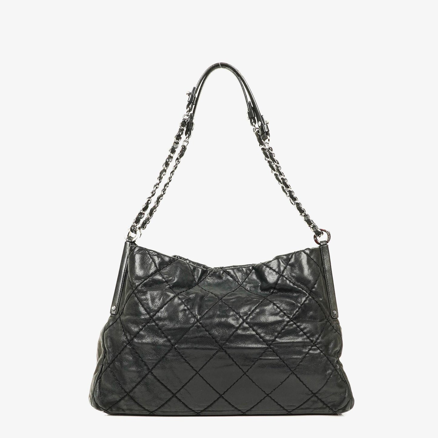Chanel Sea Hit Medium Schultertasche aus schwarzem gestepptem schillerndem Kalbsleder