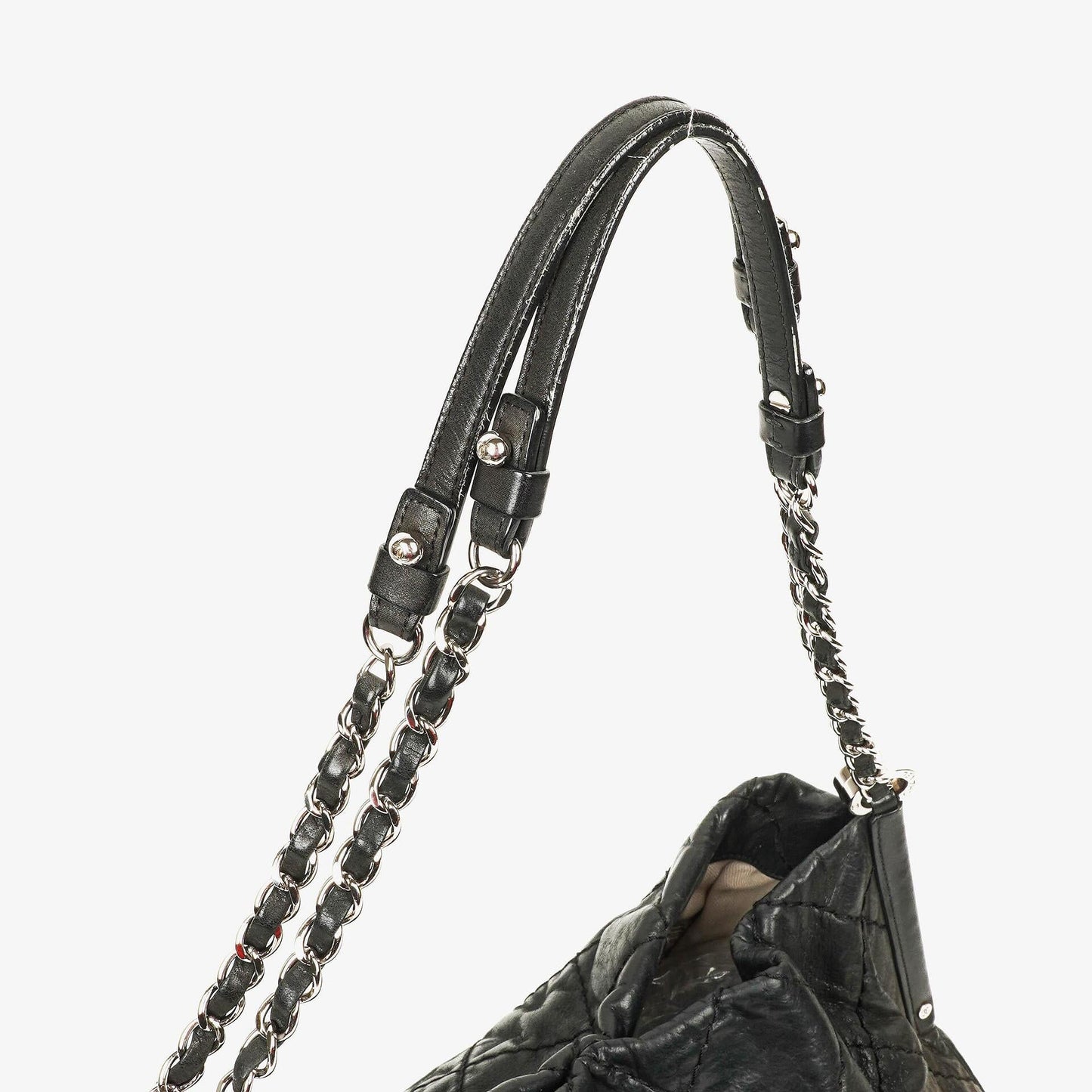Chanel Sea Hit Medium Schultertasche aus schwarzem gestepptem schillerndem Kalbsleder