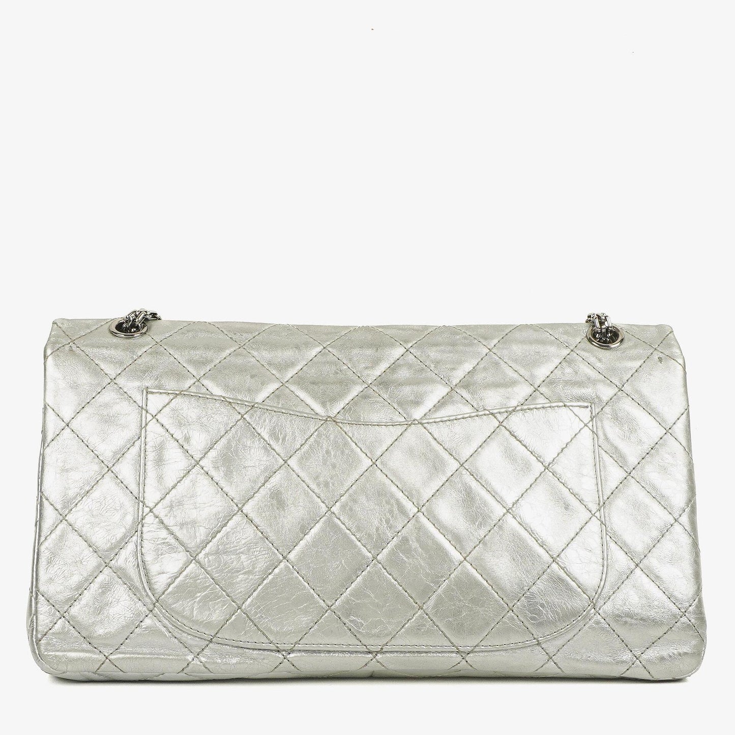 Chanel 2.55 Reissue 227 Klappentasche aus silberfarbenem Metallic-Steppkalbsleder