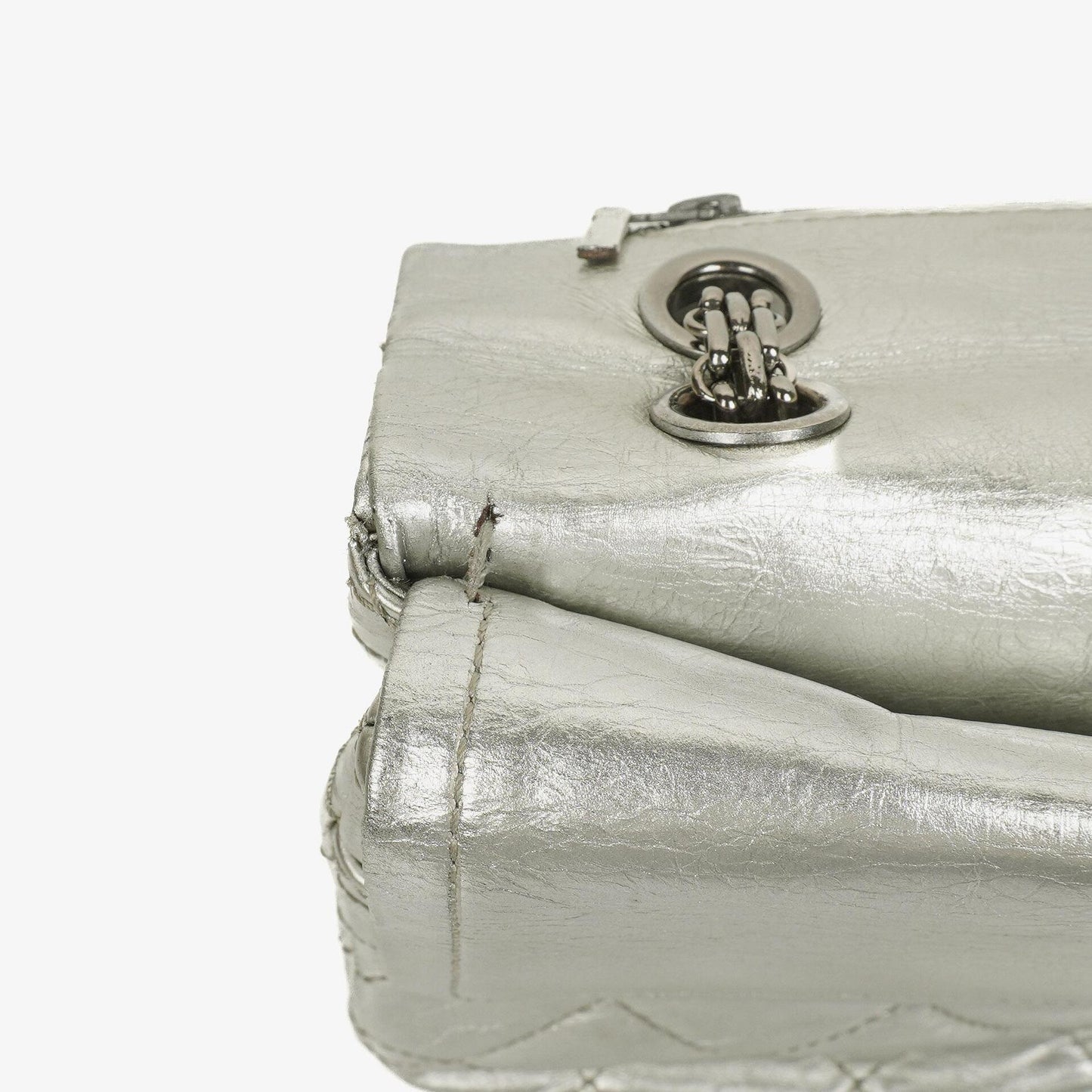 Chanel 2.55 Reissue 227 Klappentasche aus silberfarbenem Metallic-Steppkalbsleder