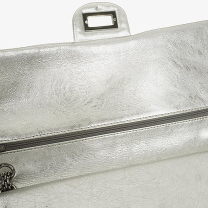 Chanel 2.55 Reissue 227 Klappentasche aus silberfarbenem Metallic-Steppkalbsleder