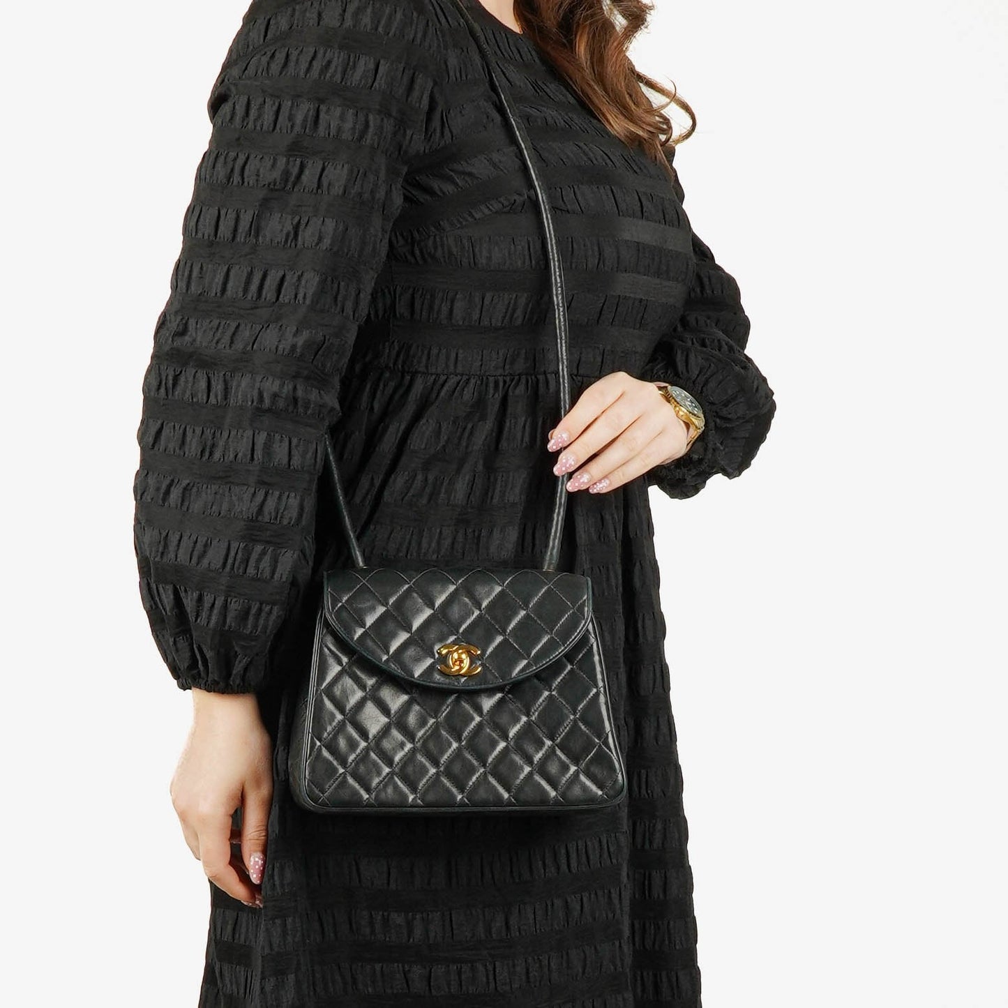 Chanel Single Flap Tasche aus schwarzem gestepptem Leder mit 24K vergoldeten Beschlägen