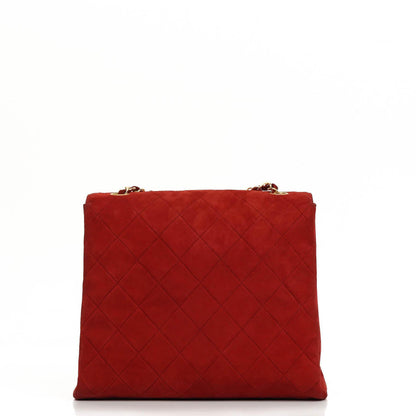 Chanel Single Flap Tasche aus rotem gestepptem Wildleder mit 24K vergoldeter Hardware