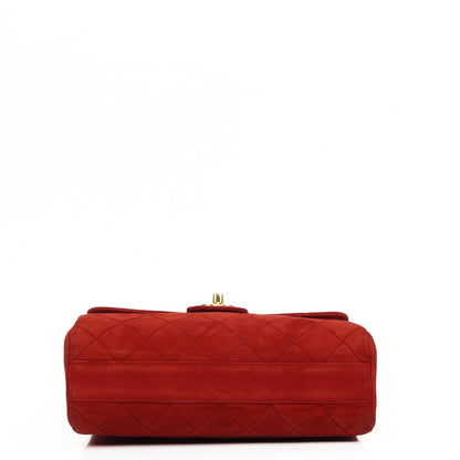 Chanel Single Flap Tasche aus rotem gestepptem Wildleder mit 24K vergoldeter Hardware