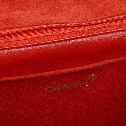 Chanel Single Flap Tasche aus rotem gestepptem Wildleder mit 24K vergoldeter Hardware