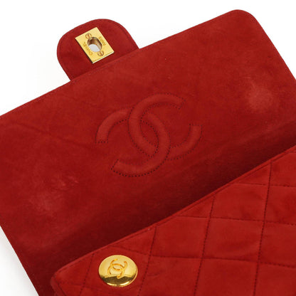 Chanel Single Flap Tasche aus rotem gestepptem Wildleder mit 24K vergoldeter Hardware