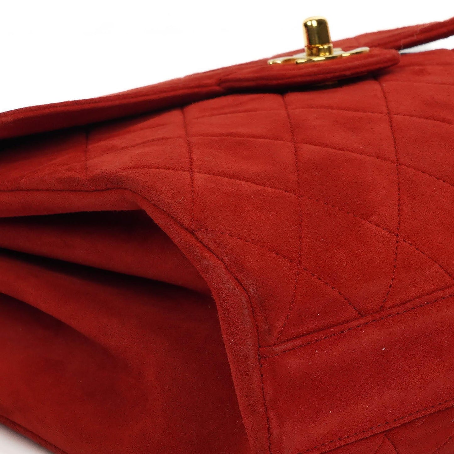 Chanel Single Flap Tasche aus rotem gestepptem Wildleder mit 24K vergoldeter Hardware
