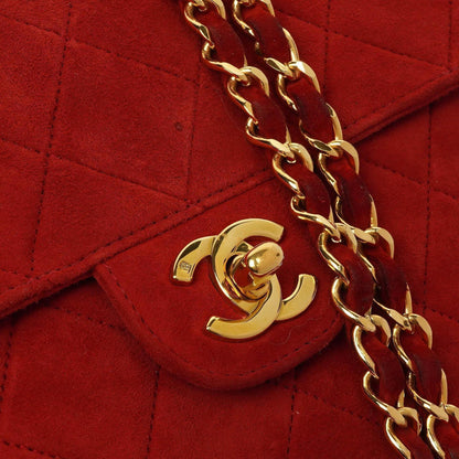Chanel Single Flap Tasche aus rotem gestepptem Wildleder mit 24K vergoldeter Hardware