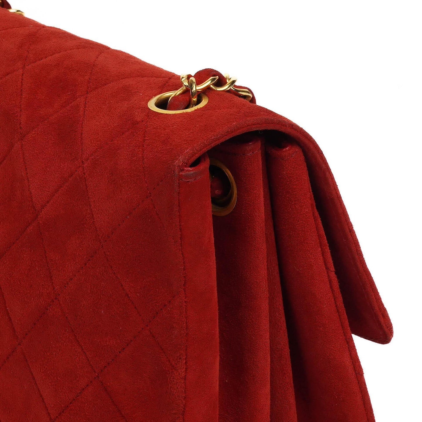 Chanel Single Flap Tasche aus rotem gestepptem Wildleder mit 24K vergoldeter Hardware