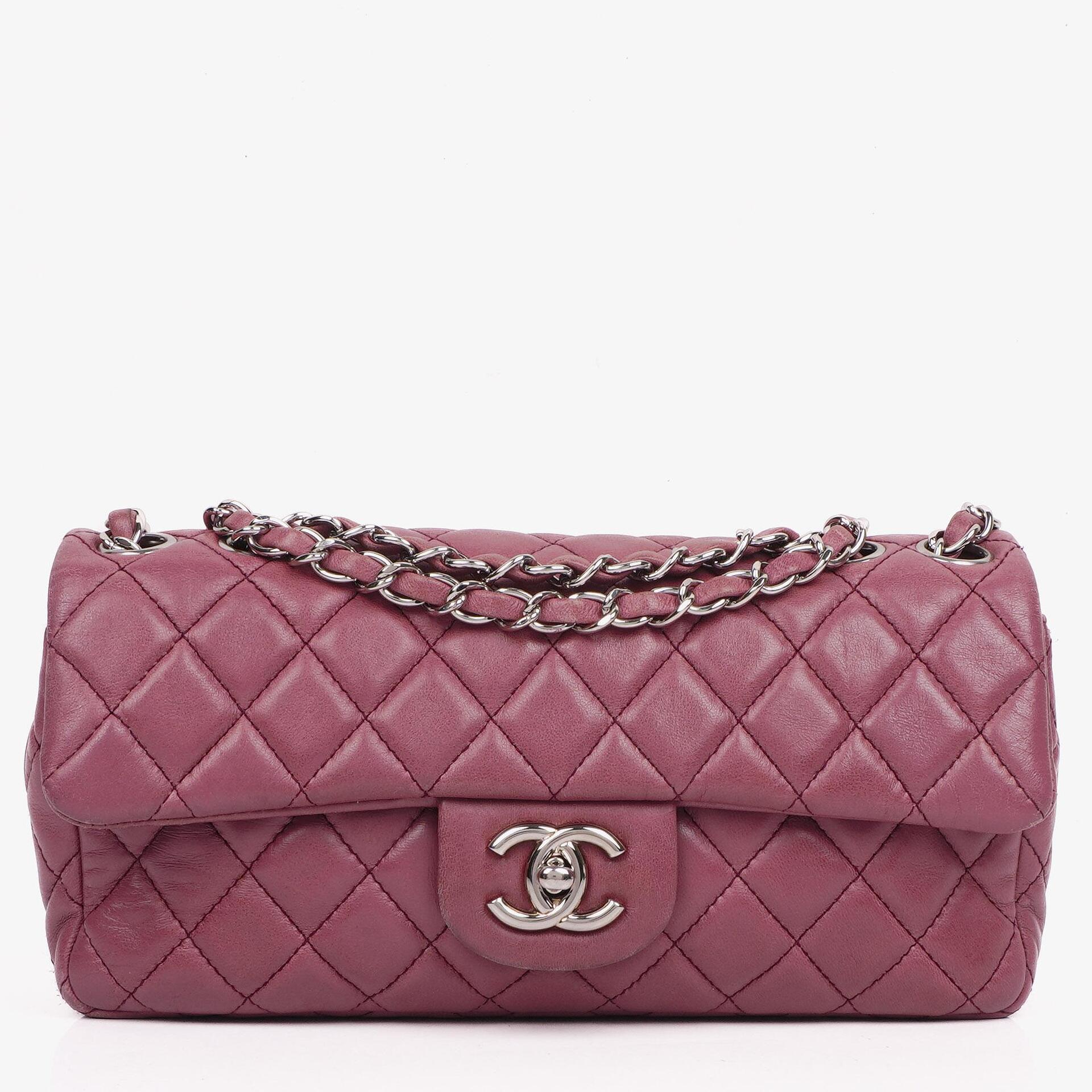 Chanel Single Flap Tasche aus rosafarbenem gestepptem Lammleder mit silberfarbenen Beschlägen