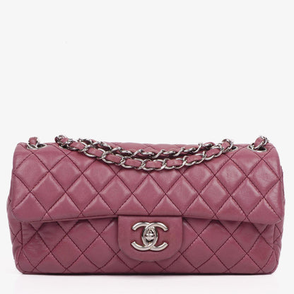 Chanel Single Flap Tasche aus rosafarbenem gestepptem Lammleder mit silberfarbenen Beschlägen