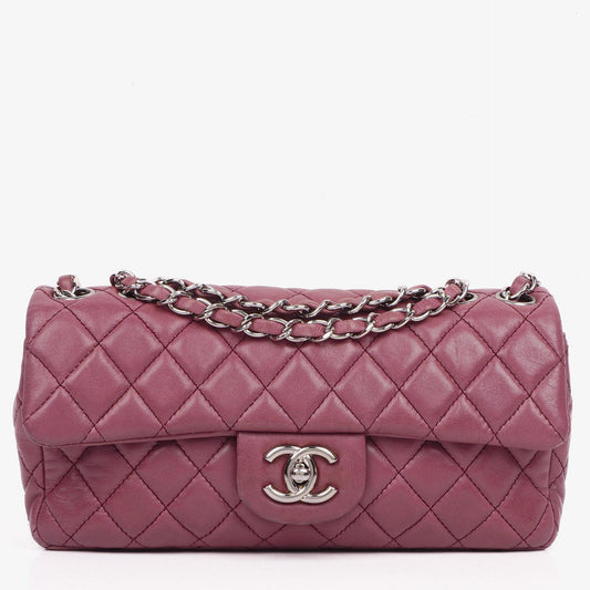 Chanel Single Flap Tasche aus rosafarbenem gestepptem Lammleder mit silberfarbenen Beschlägen