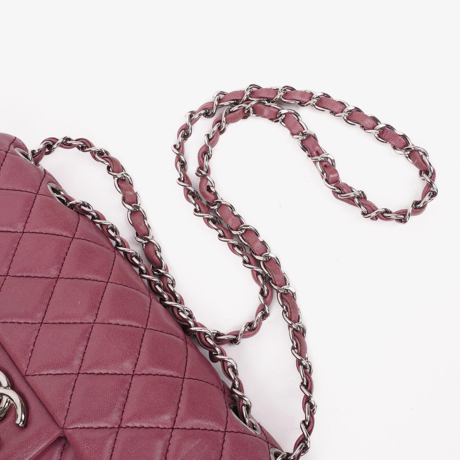 Chanel Single Flap Tasche aus rosafarbenem gestepptem Lammleder mit silberfarbenen Beschlägen