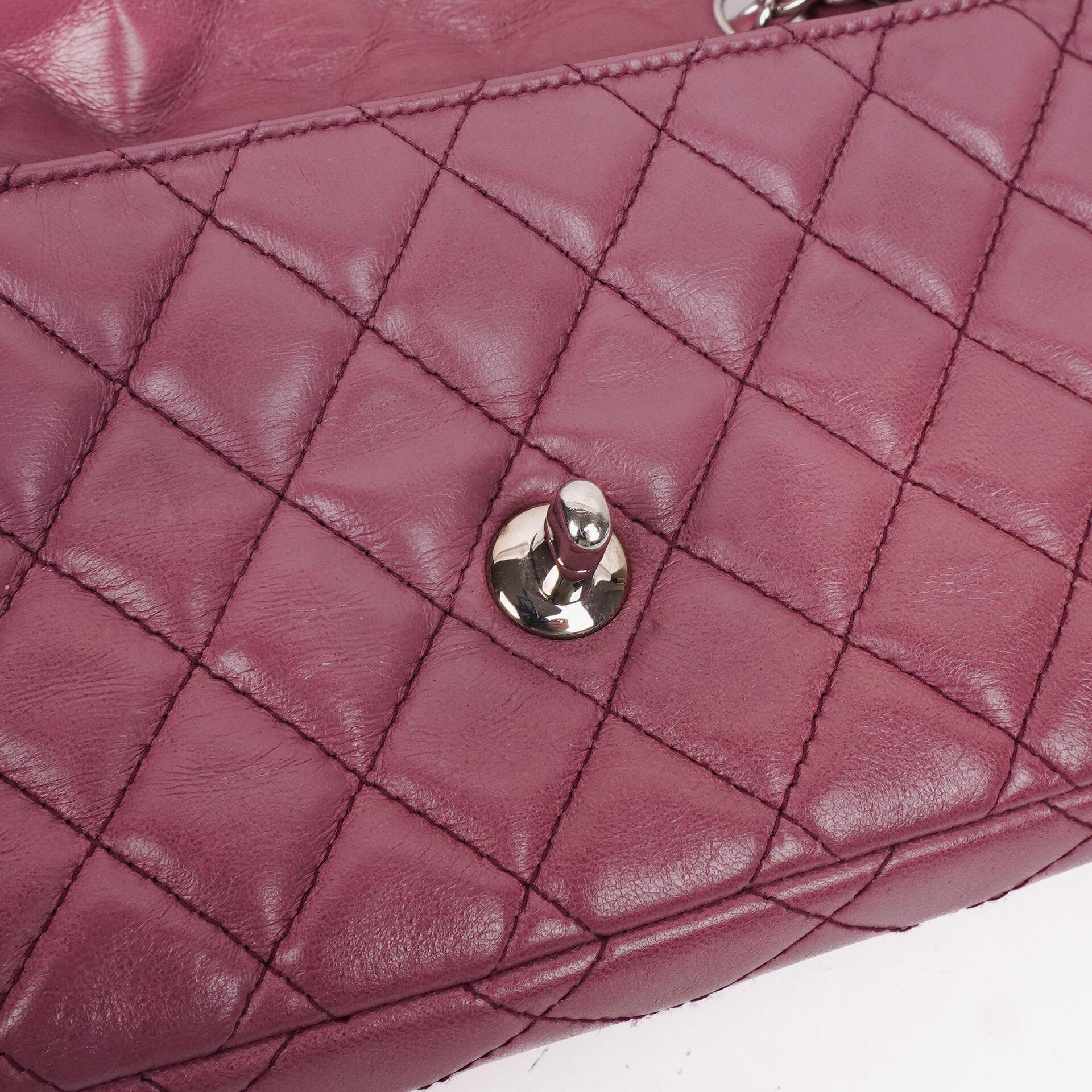 Chanel Single Flap Tasche aus rosafarbenem gestepptem Lammleder mit silberfarbenen Beschlägen