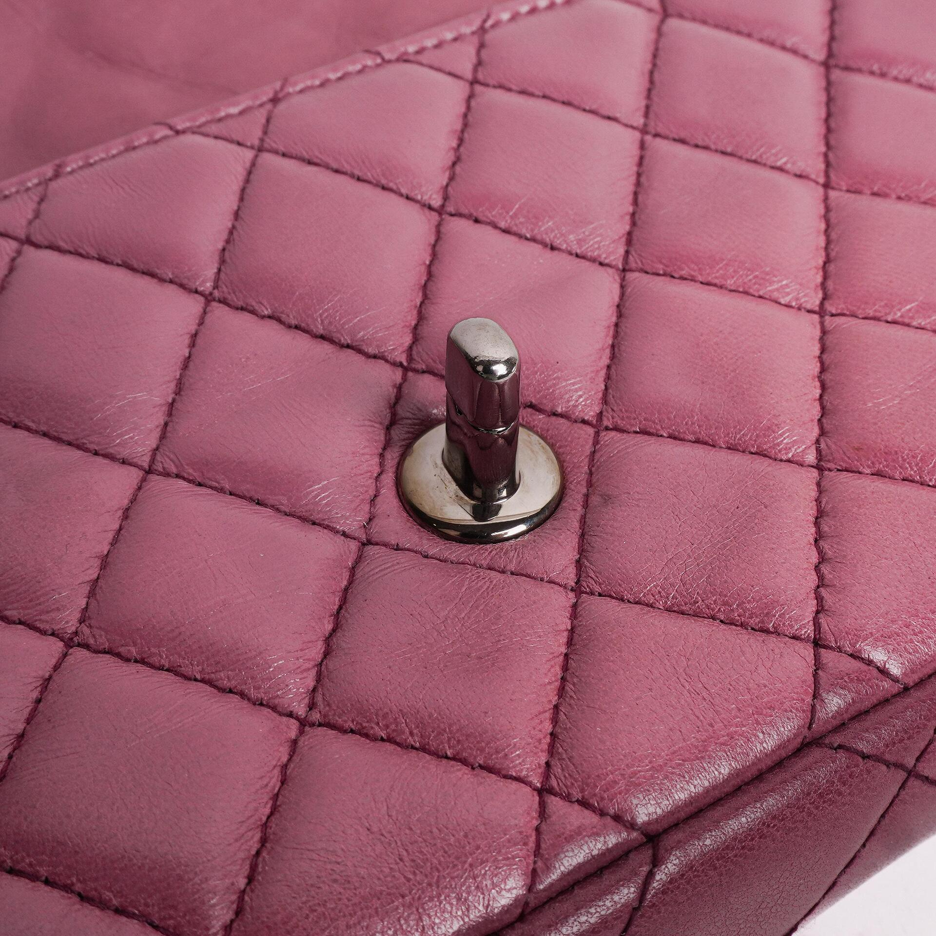Chanel Single Flap Tasche aus rosafarbenem gestepptem Lammleder mit silberfarbenen Beschlägen