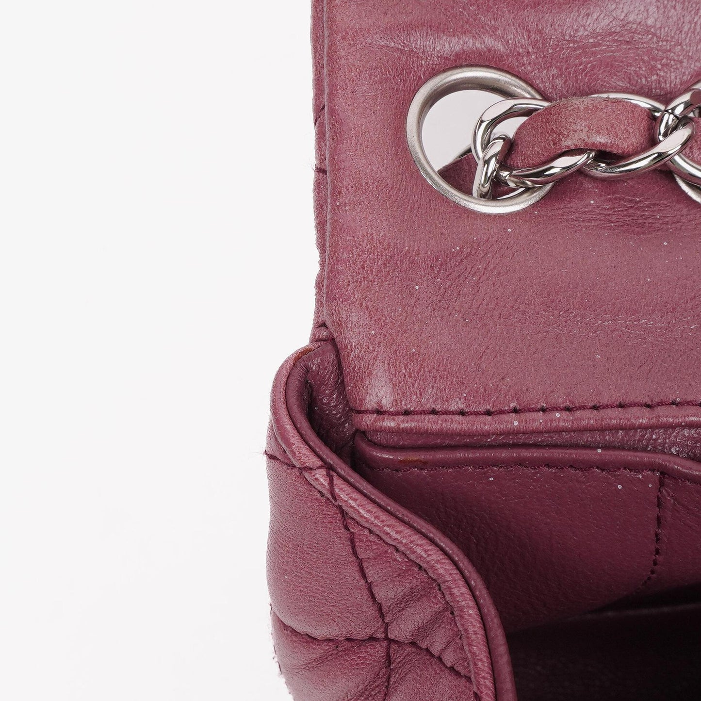 Chanel Single Flap Tasche aus rosafarbenem gestepptem Lammleder mit silberfarbenen Beschlägen